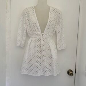 Blue Island women’s small White Eyelet Swim Coverup pool vacation beach